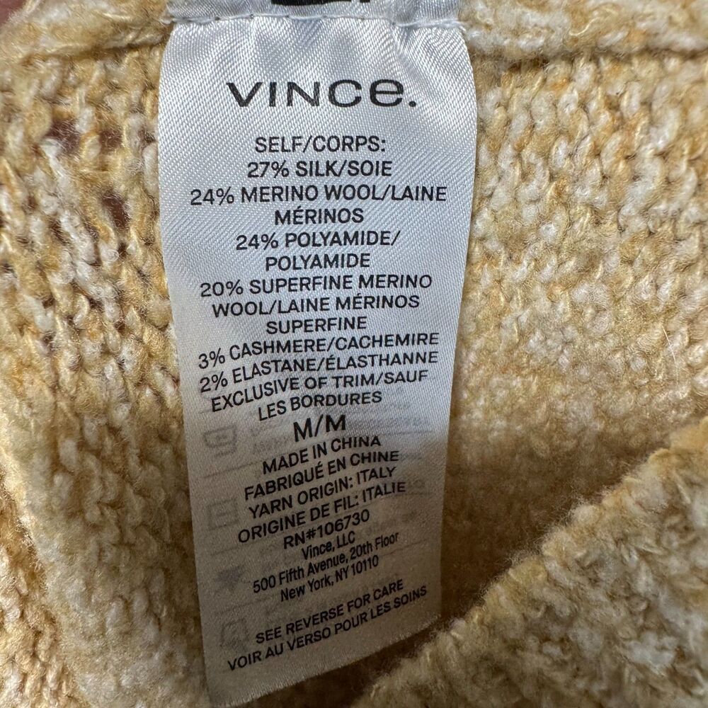 Vince V-Neck Boucle Sweater Silk Merino Wool Cashmere Sz M Classic Quiet Luxury - Picture 9 of 9